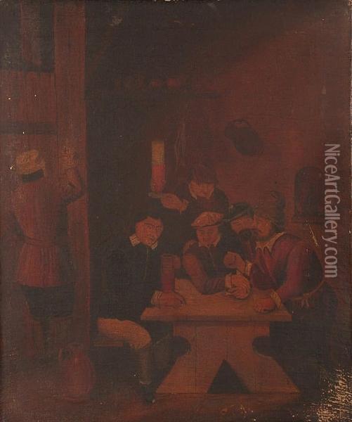 Figures Around A Table In A Tavern Interior: A Companion Oil Painting - David The Younger Teniers