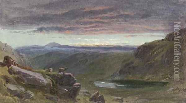 Stag Head Tarn, Cumberland, early morning Oil Painting - Samuel Jackson