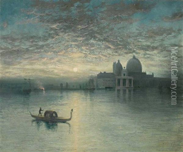 Morgenstimmung Am Canal Grande Mit Blick Uber Dogana Auf Santa Maria Della Salute Oil Painting - William Wood Deane