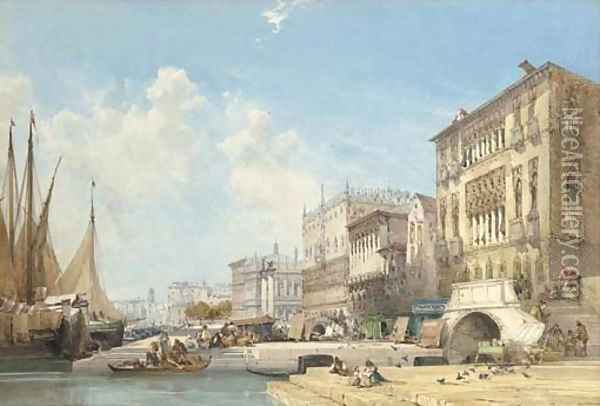 The Riva degli Schiavoni, looking towards the Danieli Hotel, the Doge's Palace and the Libraria, Venice Oil Painting - William Callow