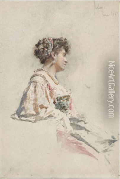 Retrato De Joven (portrait Of A Young Woman) Oil Painting - Mariano Jose Maria Bernardo Fortuny y Carbo