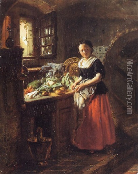 Keukeninterieur Met Meisje Bij Het Raam Oil Painting - Jacob Henricus Maris