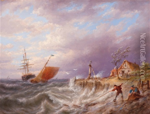 On The Isle Of Wieringen On The Zuiderzee, Holland Oil Painting - Pieter Cornelis Dommershuijzen
