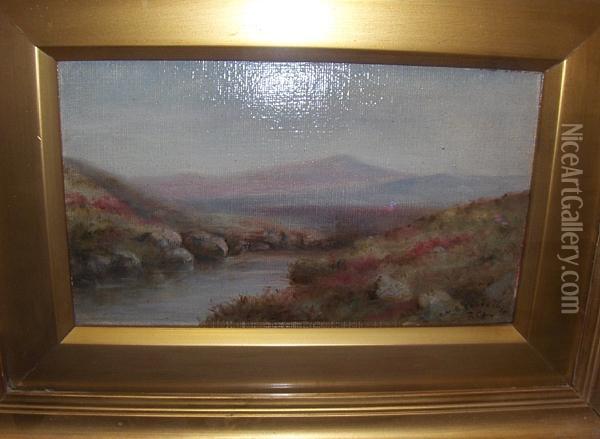 Dartmoor Landscape With Stream Andheather Oil Painting - Charlotte Mount B. Schreiber
