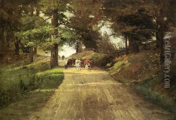 An Indiana Road Oil Painting - Theodore Clement Steele