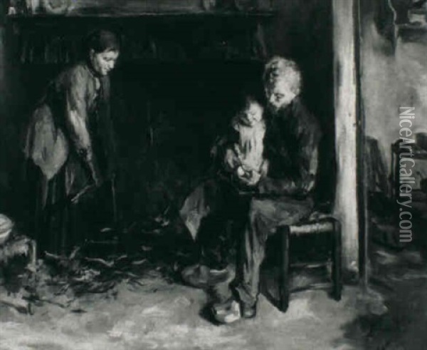 A Family In An Interior Oil Painting - Albert Johan (Jan) Neuhuys