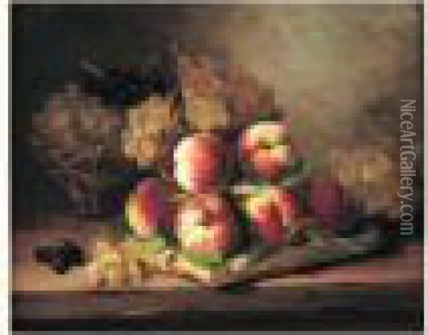 Peches Et Raisins Oil Painting - Alphonse de Neuville