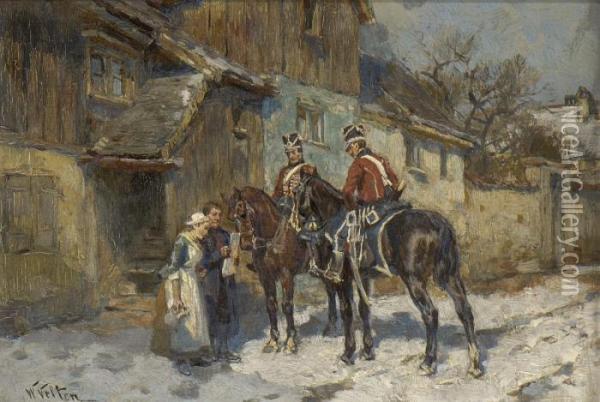 Zwei Gendarmen Vor Dem
 Dorfgasthaus. Oil Painting - Wilhelm Velten