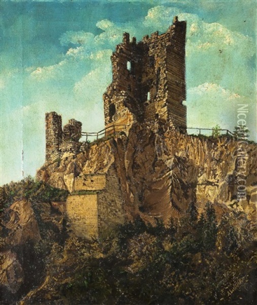 Ruine Der Burg Drachenfels Oil Painting - Adolf Liebscher
