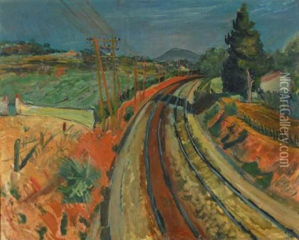 La Voie Ferree, Circa 1929 Oil Painting - Abraham Mintchine