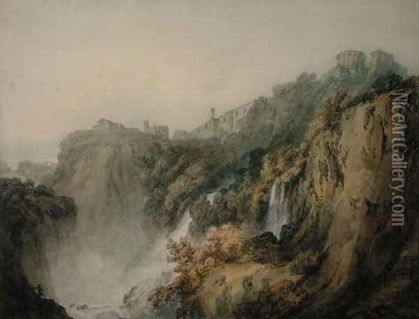 Tivoli with the Temple of the Sibyl and the Cascades, c.1796-97 Oil Painting - Joseph Mallord William Turner