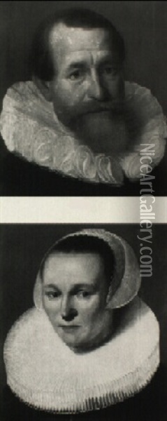 Portraits Of A Man And A Lady Oil Painting - Adriaen Thomasz Key