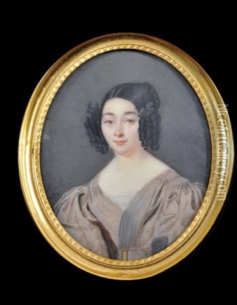Portrait De Femme De Face, A Mi-corps, En Robe Gris Rose Oil Painting - Jean Pierre Feulard