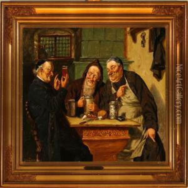 Monks In Merrycompagny Oil Painting - Olaf Simony Jensen