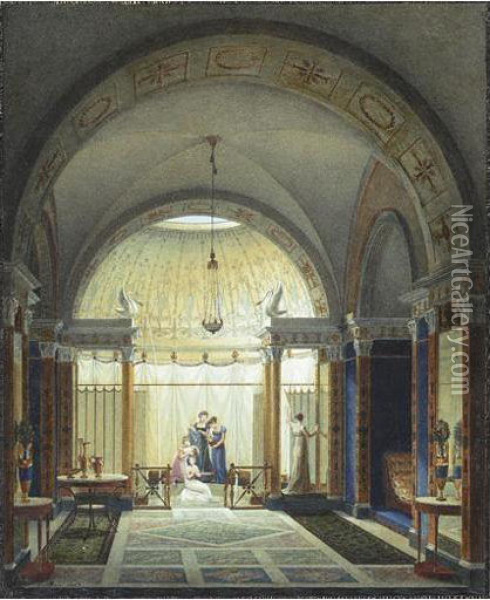 Vue Interieure D'une Salle De Bain Oil Painting - Jean-Claude Rumeau