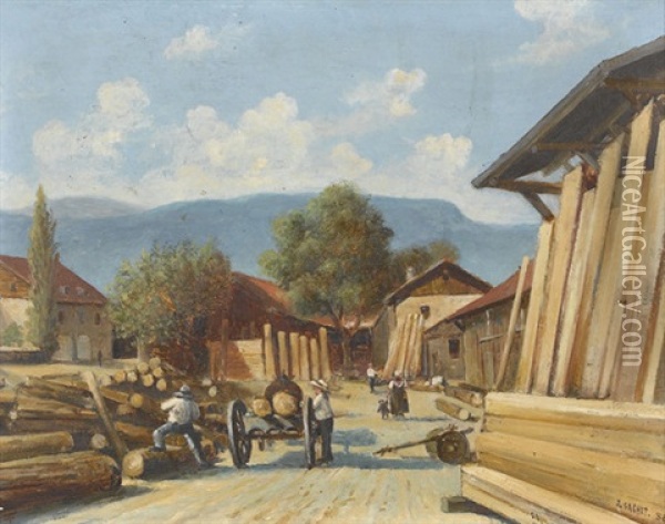 Holzarbeiter Vor Einer Sagerei (+ Studie Zu Segelbooten Und Dampfschiff, Pencil, Verso) Oil Painting - Jules Gachet