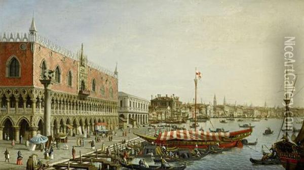 The Riva Degli Schiavoni With The Palazzo Ducale, Venice Oil Painting - (Giovanni Antonio Canal) Canaletto