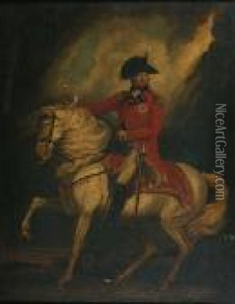 George Iii Receivingthe 10th Hussars, Portrait On Horseback Oil Painting - Sir William Beechey