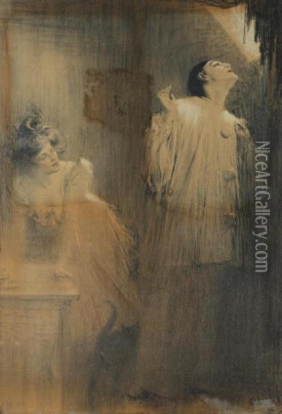Pierrot Et Colombine Oil Painting - Charles Leandre
