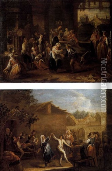 Faesta Di Paese (2 Works) Oil Painting - Giovanni Michele Graneri