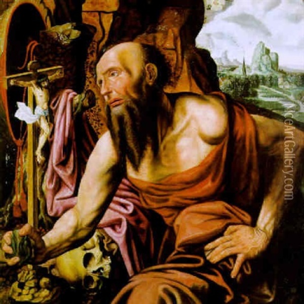 Der Heilige Hieronymus In Einer Landschaft Oil Painting - Jan Sanders (Jan van) Hemessen