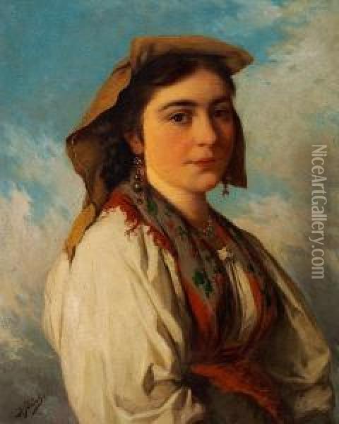 A Young Italian Girl Oil Painting - Josef Bche