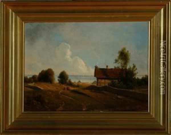 A Village Near An Inlet, Autum Oil Painting - Georg Emil Libert