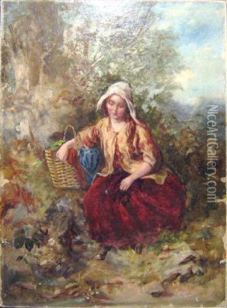 Seated Girl With Basket Oil Painting - Thomas Faed