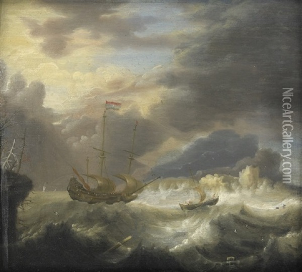Ships In Stormy Weather Oil Painting - Bonaventura Peeters the Elder