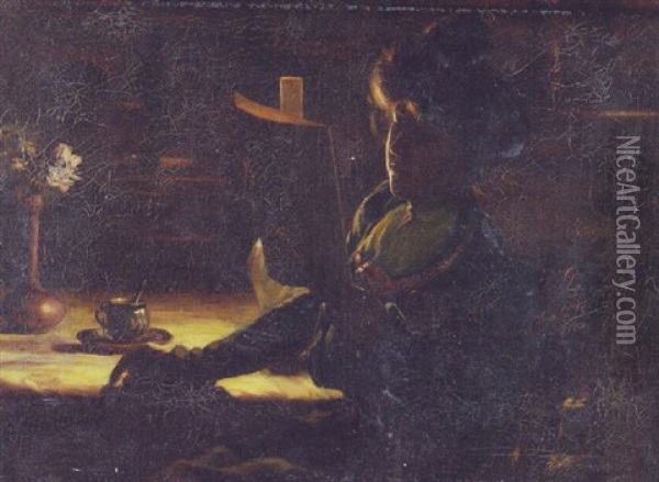 Reading By Candlelight Oil Painting - Joseph Bail