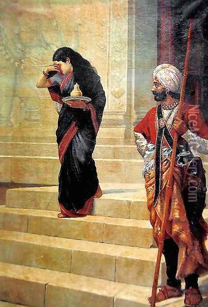 Sairandhri Oil Painting - Raja Ravi Varma