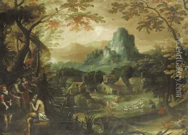 A wooded river landscape with Saint Onophrius Oil Painting - Lodovico Pozzoserrato (see Toeput, Lodewijk)