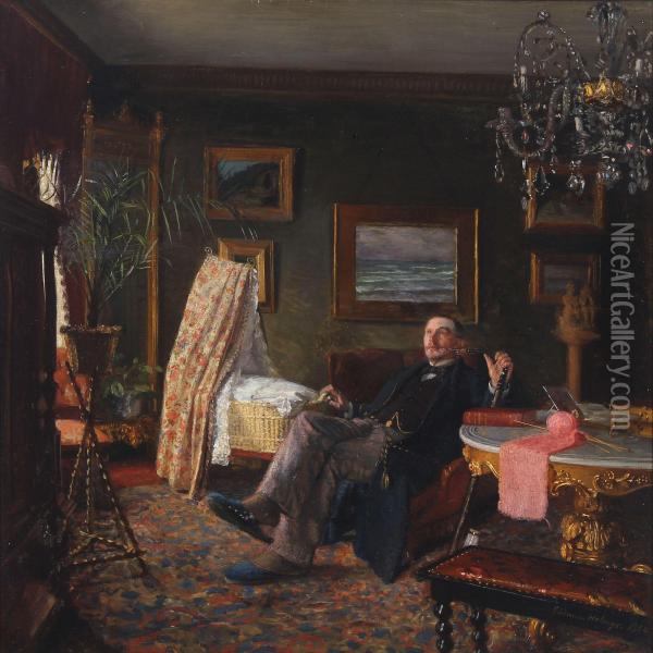 Interior With Gentleman Oil Painting - Johan Gudmundsen-Holmgreen