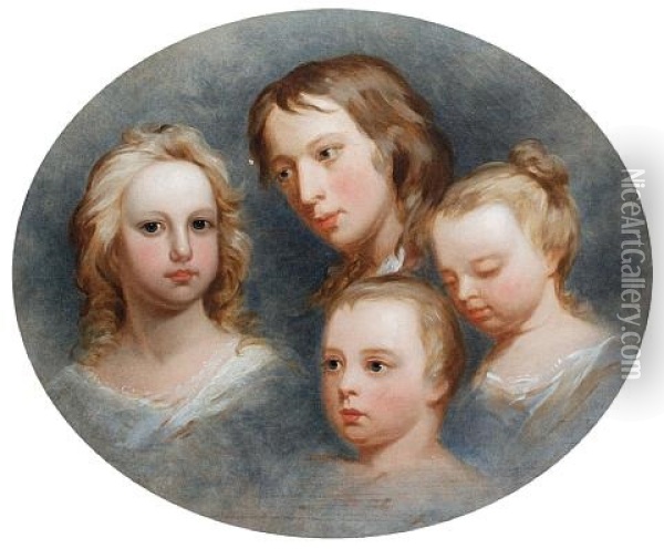 Four Children Of Thomas Marlay (study) Oil Painting - Nathaniel Hone the Elder