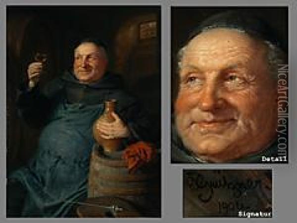 Monch Mit Bartmannskrug Und Weinglas - Der Kellermeister Oil Painting - Eduard Von Grutzner