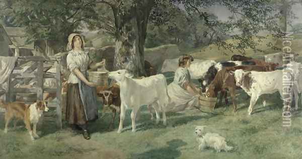 Milkmaids Oil Painting - Basil Bradley