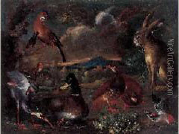 Paysage Au Canard, Lapin Et Oiseaux Oil Painting - Candido Vitali