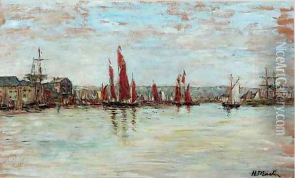 Ships in harbour Oil Painting - Henry Martin