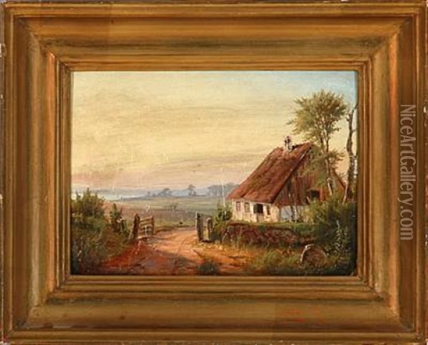 An Old Farm House (+ On The Way To The Market; 2 Works) Oil Painting - Nordahl (Peter Frederik N.) Grove