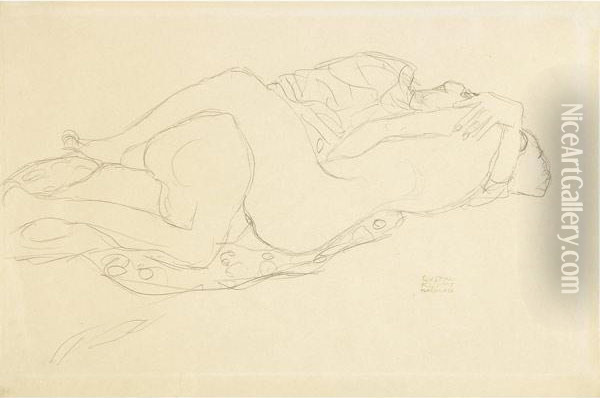 Liebespaar Nach Rechts (lovers) Oil Painting - Gustav Klimt