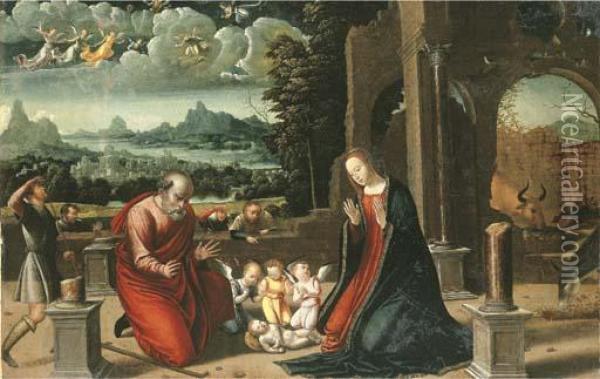 The Adoration Of The Shepherds Oil Painting - Juan de Borgona