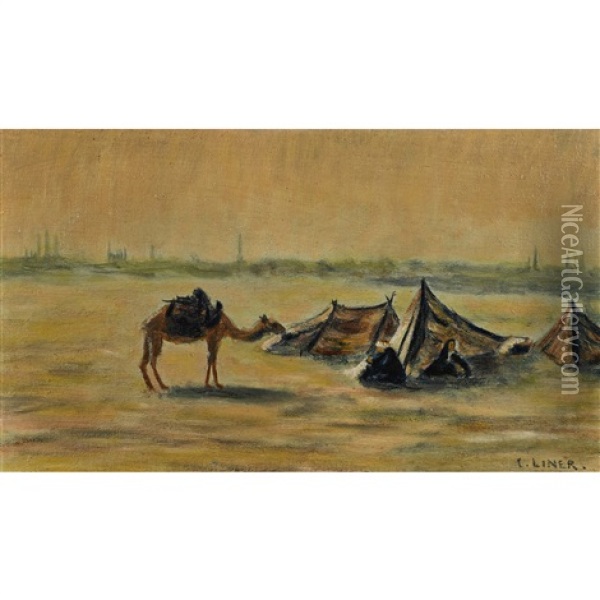 Beduinenzelte Mit Frauen Und Kamel Oil Painting - Carl August Liner