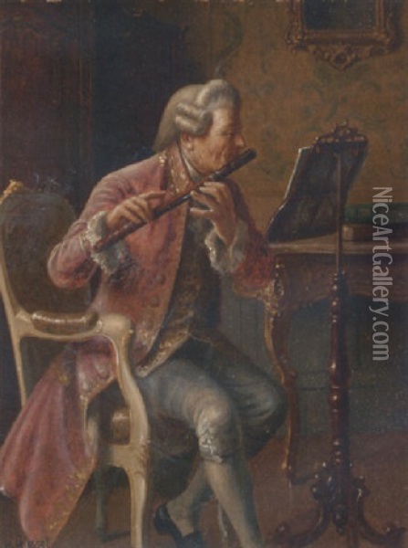 The Flautist Oil Painting - Wilhelm Giessel