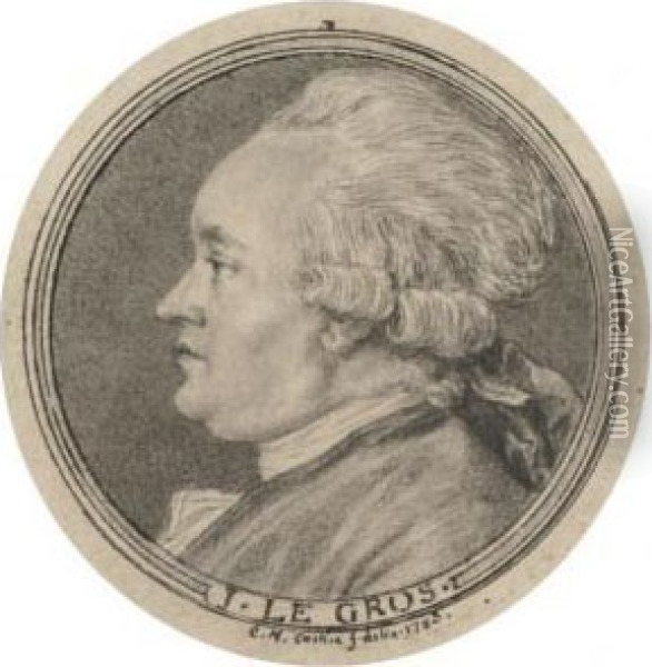 Portrait De J. Le Gros, En Buste De Profil A Gauche Oil Painting - Charles-Nicolas I Cochin