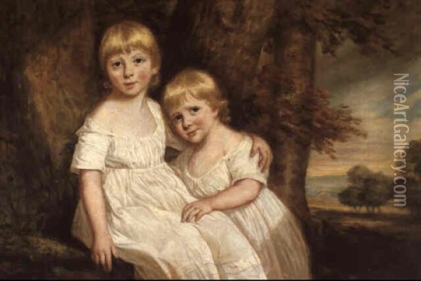 Portrait Of The Barnaby Children Oil Painting - Thomas Beach