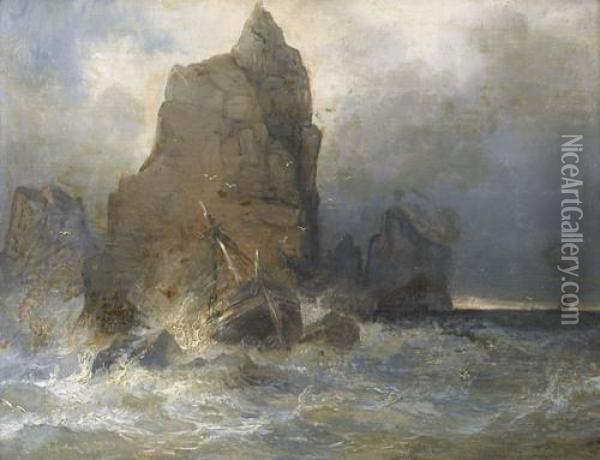 Scheiterndes Segelschiff Oil Painting - Johann Jakob Ulrich