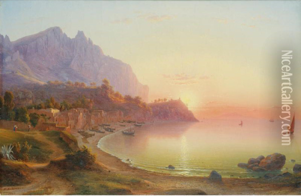 Vue De La Cote Italienne, Probablement Capri Oil Painting - Rudolf Johan Buhlmann