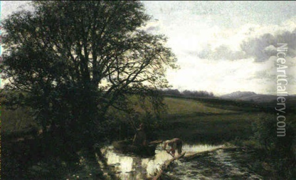 Meadow Scene At Carrie Bridge Near Blairgowrie Oil Painting - David Farquharson
