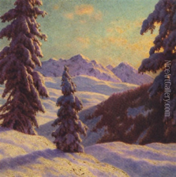A Frozen Winter Landscape Oil Painting - Ivan Fedorovich Choultse