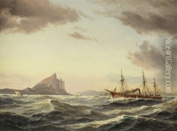 Dampfschiff Vor Dem Fels Von Gibraltar Oil Painting - Carl Ludwig Bille